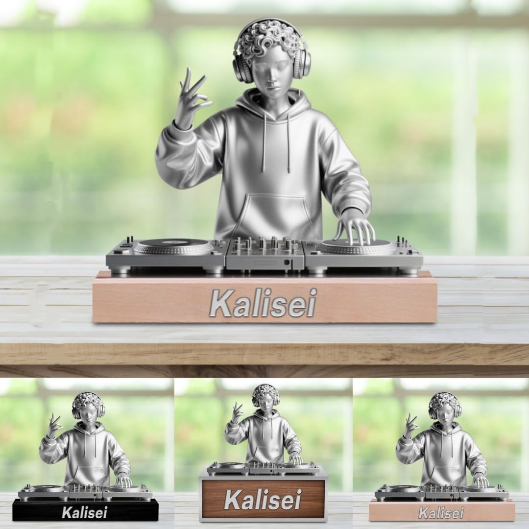 Personalized DJ Desk Ornament Music Studio Desk Name Plate Custom Name DJ Singer Figurine Trinket Musician Playing Discs Sign Music Lovers Acrylic Plaque Gift for Men Women