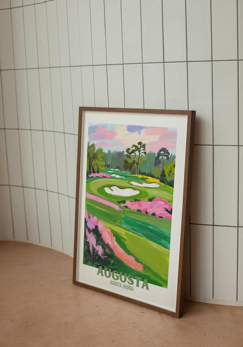 Augusta Georgia Golf Course Poster, Vintage Travel Wall Art Print, Retro Landscape Painting of Famous National Golf Club, Perfect Golf Gift for Men, Dad, or Sports Enthusiasts (Unframed) (24x36)