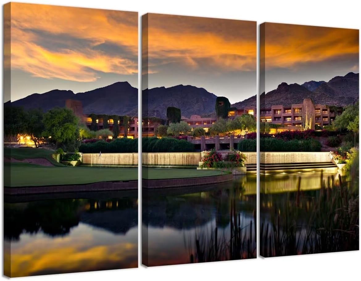 Foothill Mountains Golf Course Wall Art for Living Room Bedroom Home Decorations Golf Course Pictures Posters Wall Decor for Office Canvas Prints Modern Artwork Framed Ready to Hang(28''W x 44''H x3)