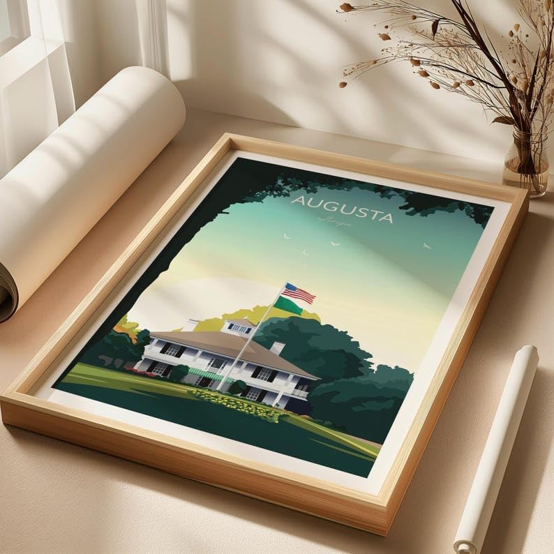Golf Print Augusta Georgia Clubhouse, Augusta Golf Poster, Vintage Golf Travel Poster, Augusta National Print, Golf Course Wall Art, Masters Tournament Art (Unframed) (16x24)