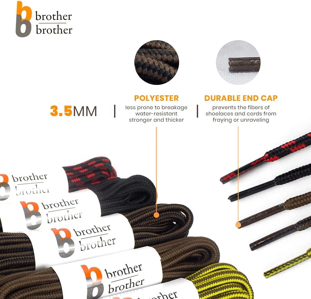 BB BROTHER BROTHER Boot Laces (5 Pairs) of Heavy Duty and Durable Round Shoelaces for Work, Hiking and Walking Boots