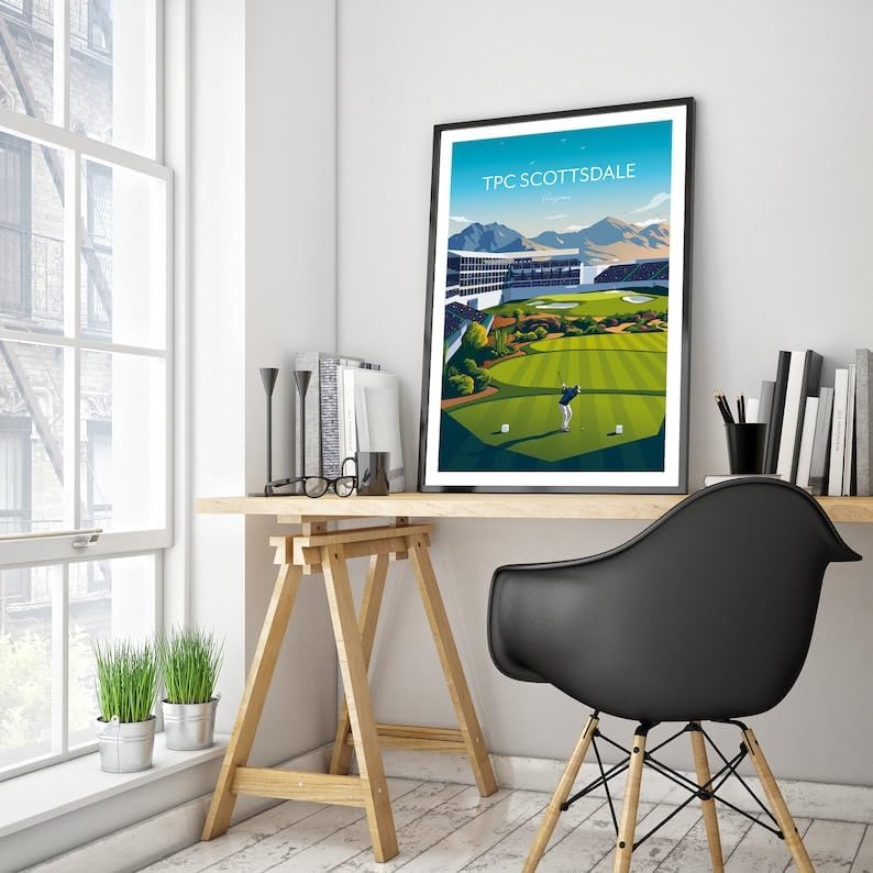 Nationcog WM Phoenix Open Golf Print - TPC Scottsdale Stadium Course 16th Hole, Arizona, TPC Scottsdale Golf Poster, Arizona Golf Course Art, Stadium Hole 16 Print (Unframed) (12x18)