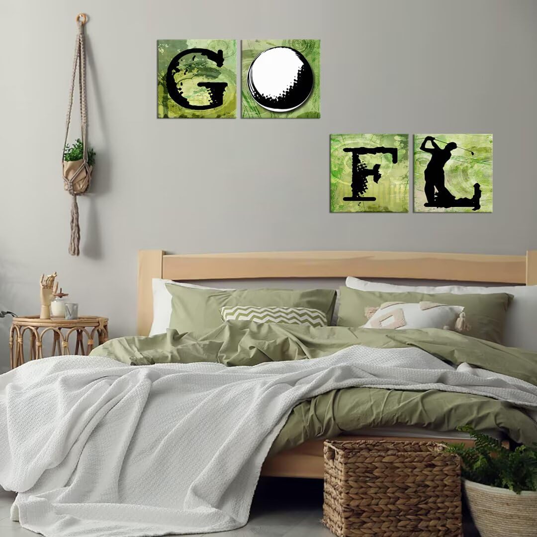 Pankila Golf Canvas Wall Art Golf Sports Wall Decor Green Leisure Poster Artwork for Gym Living Room Office Man Bedroom Painting Modern Minimalism Frame Print Artwork (12''W x 12''H x 4)