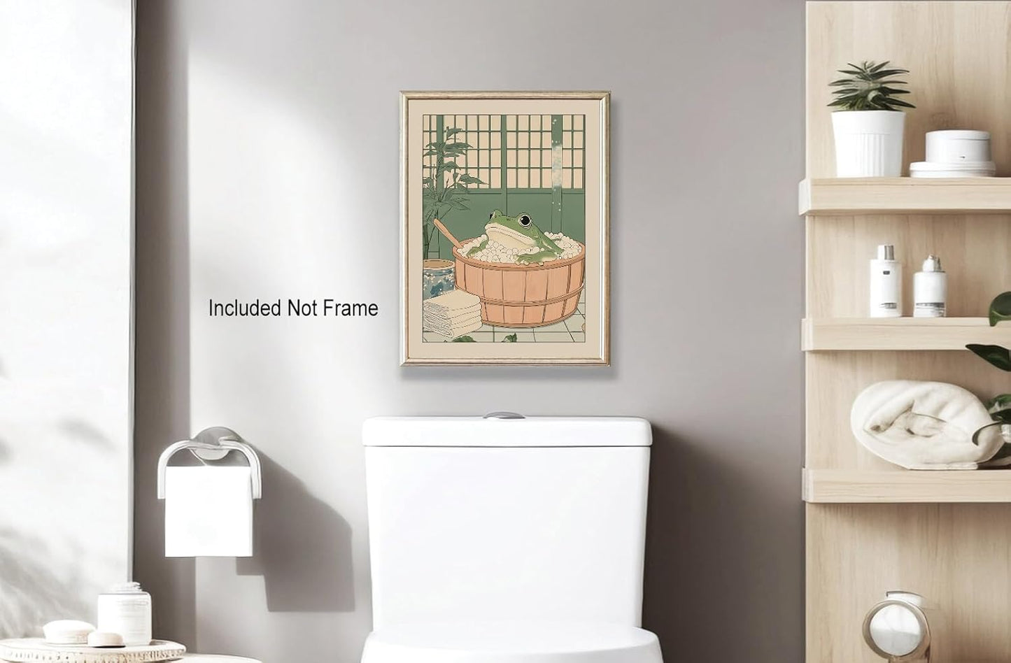 Funny Bathroom Wall Art Japanese Aesthetic Frog in a Bathtub Posters Cute Animal Canvas Prints Vintage Neutral Minimalist Wall Decor for Apartment Dorm 24x36in Unframed