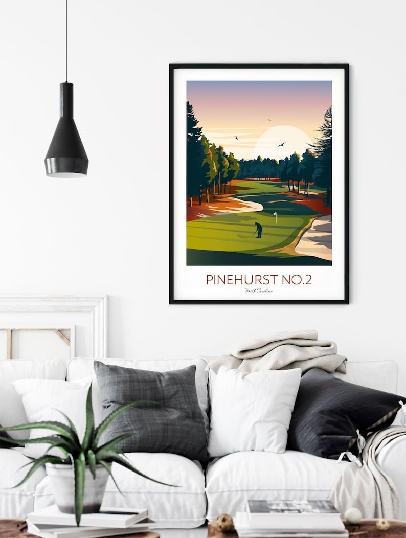 Pinehurst Golf Print - North Carolina - No.2 Golf Course; Pinehurst No.2 Poster; Golf Course Artwork; Vintage Golf Print; North Carolina Golf (Unframed) (20x30)