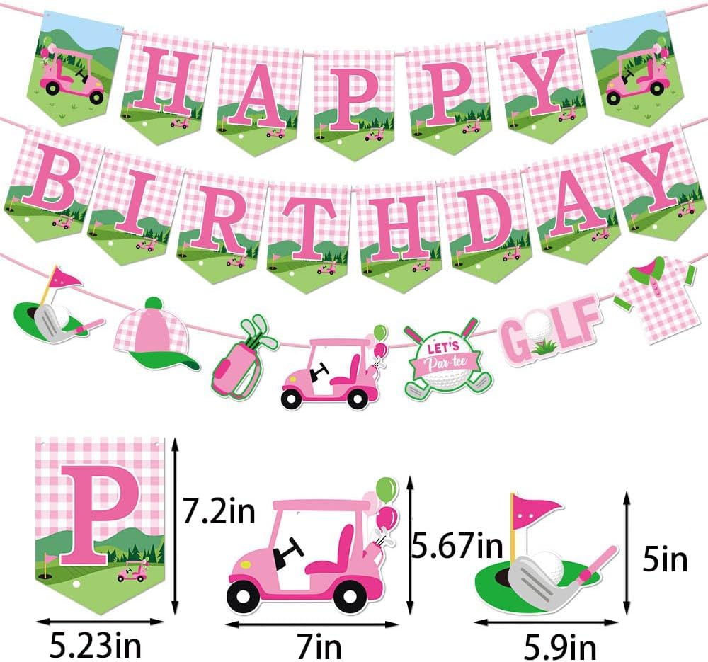 3PCS Pink Golf Birthday Banner for Girl Golfs Party Decorations Golf Theme Happy Birthday Banner Garland Sign Golfs Ball Partys Hanging Banners for Sports Theme Party Baby Shower Supplies