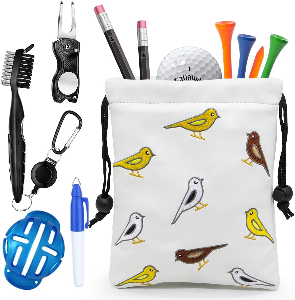 Golf Valuables Pouch, Leather Golf Tee Pouch with Drawstring Closure Golf Ball Tee Handbag Portable Golf Accessories