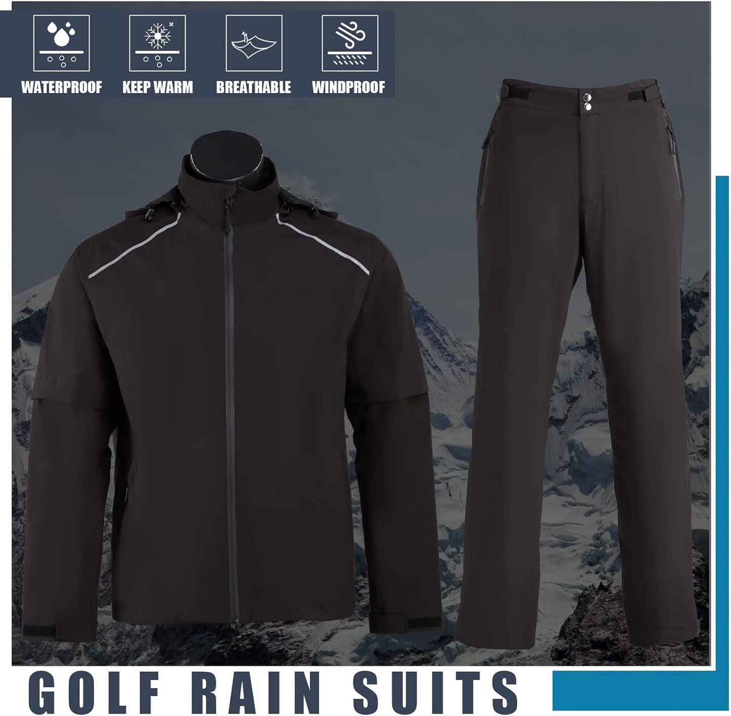 K.E.J. Golf Rain Jacket for Men Waterproof Raincoat Lightweight Jacket Golf Suit for Hiking Cycling Running Camping Traveling