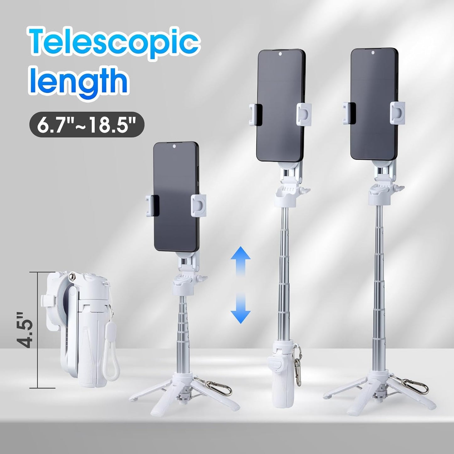 Magnetic Tripod for Phone,2 in 1 for Magsafe Stand＆ Clip Portable Pocket Size Selfie Stick for Android/iPhone,Phone Holder with Wireless Rechargeable Remote Control for Photography, Live Streaming