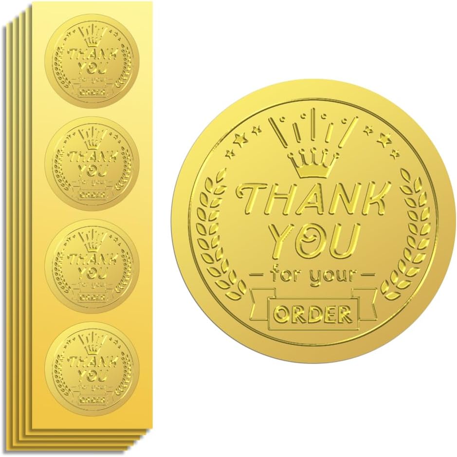 Peacoblue Gold Foil Stickers Seals Embossed 2 Inch 100Pcs Thank You for Your Order, Self Adhesive Gold Around Embossing Sticker for Shop Store Envelope Seal Gift Card Present Decoration