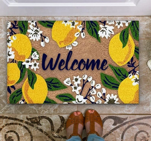 Cute Lemons with Flowers Non Slip Rugs for Indoor Entrance Floor Door Mat Dries Quickly Kitchen Mat Natural Durable Easy to Maintain Bath Mat 18x30 inch
