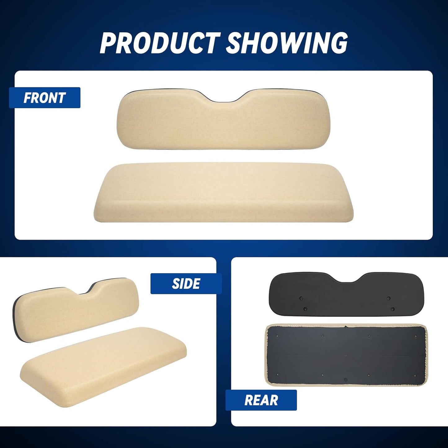 Golf Cart Universal Rear Replacement Cushions for EZGO/Club Car/Yamaha with Flip Rear Seat Kit, Black,2 Piece Set, Beige