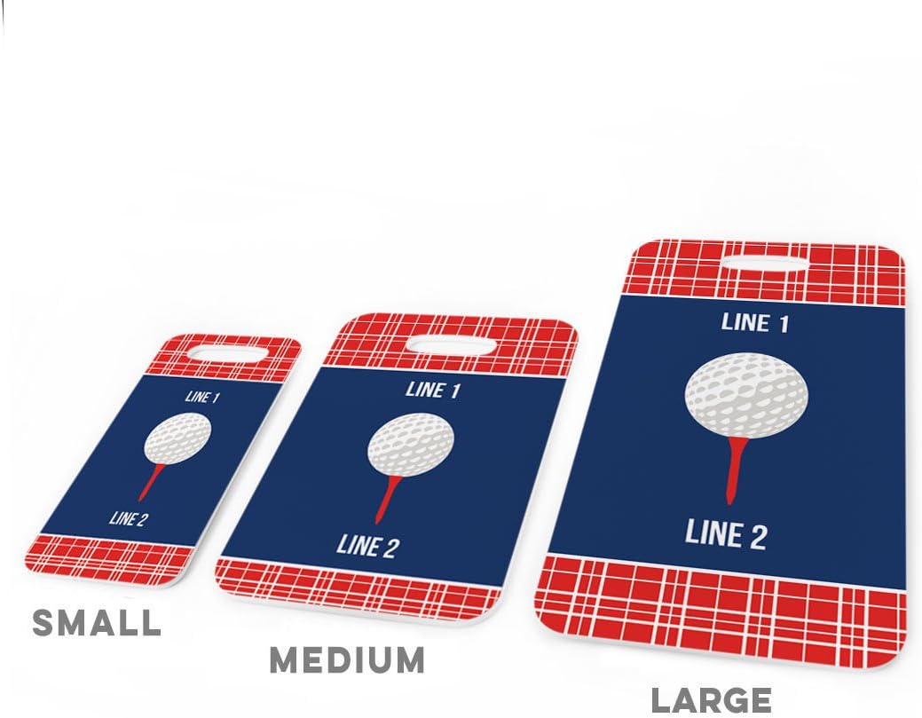 ChalkTalkSPORTS Golf Luggage & Bag Tag | Personalized Team with Golf Ball | Standard Lines on Back | Medium | RED/Navy