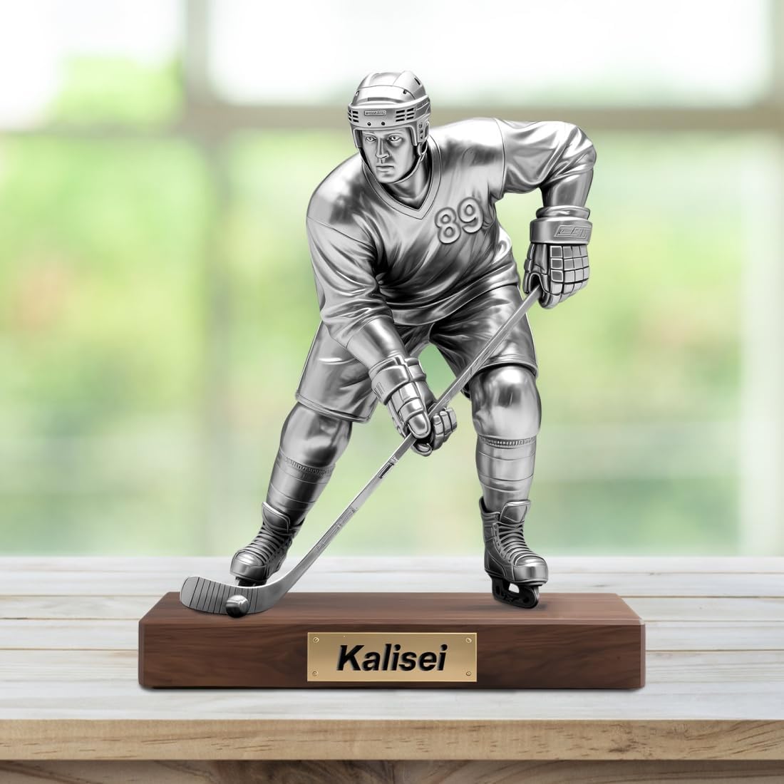 Personalized Hockey Player Ornament Sign Custom Name Flat Desk Sign Art Hockey Lovers Acrylic Plaque Home Garage Men Cave Desk Decor Plaque Gifts for Man Dad Christmas Birthday Decoration