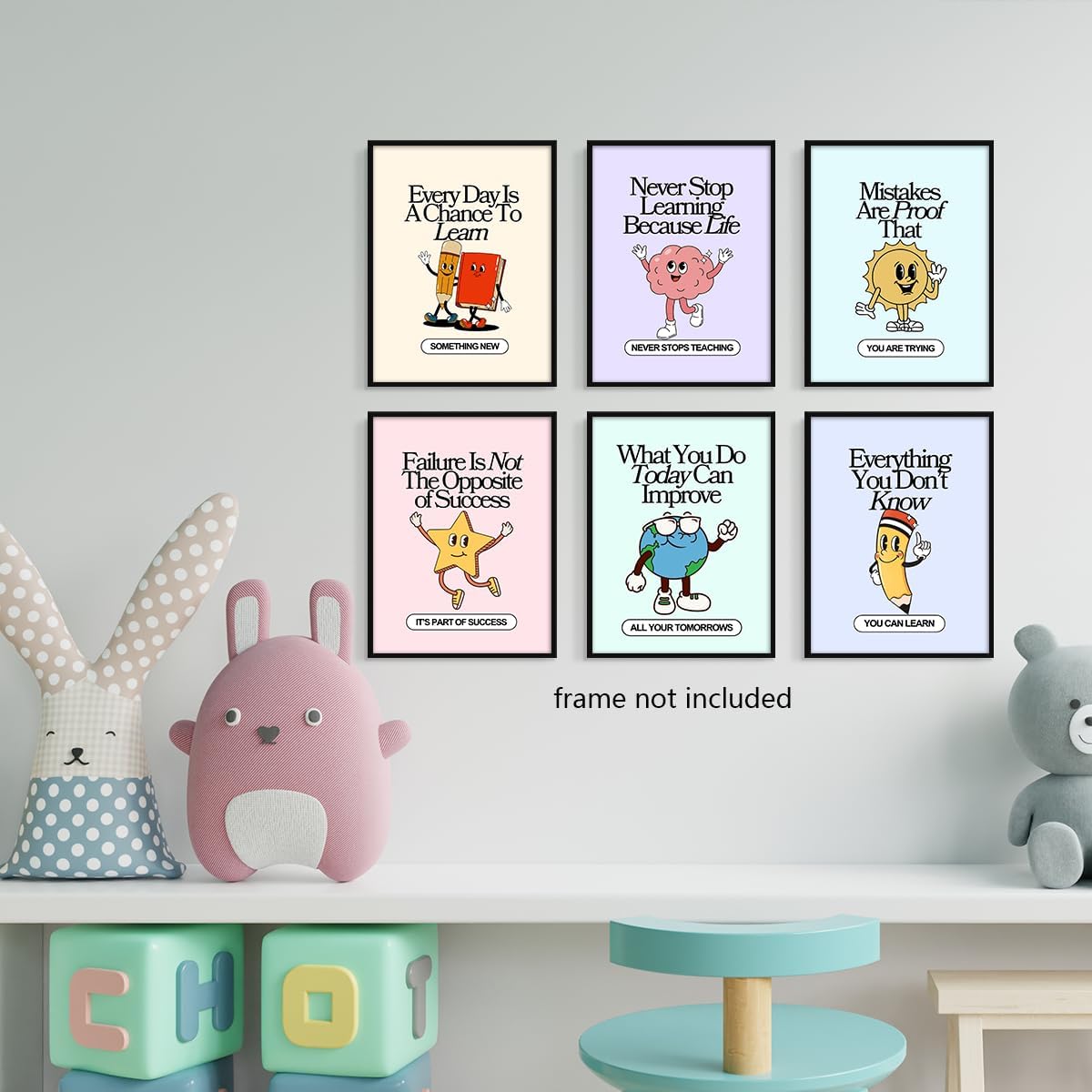 Set of 6 Colorful Growth Mindset Posters, Retro Inspirational Classroom Poster, Motivation Growth Mindset Wall Art for Classroom, Educational Poster for Teachers Bulletin Board 12x16in Unframed