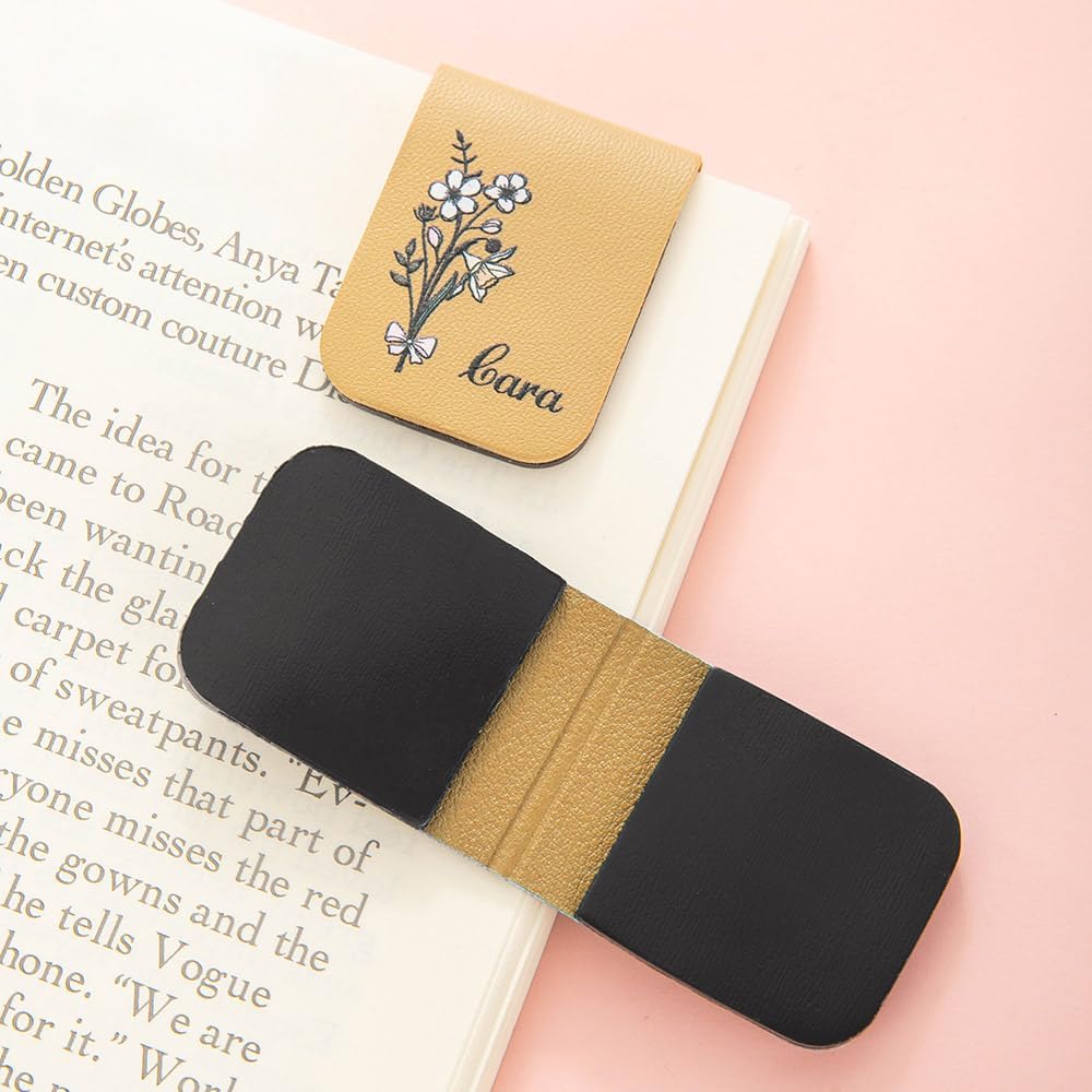 CALLIE Personalized Magnetic Bookmark Clip – Custom Name Reading Gifts for Book Lovers, Birthday Teacher's Day Christmas for Bookworm Gifts (Birth Flower Bouquet)