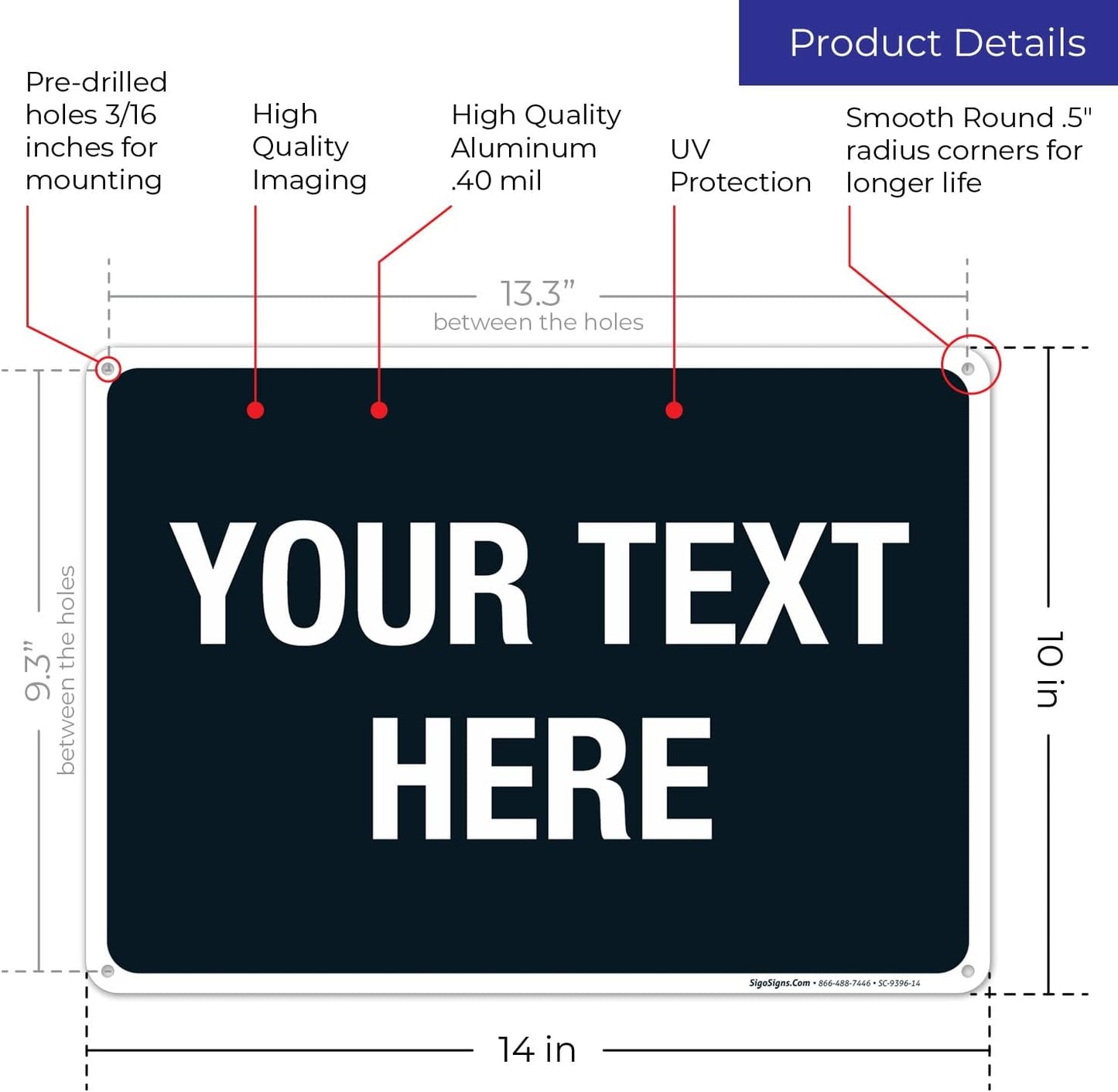 Personalized Custom Black Background Customize for Office, Business, Airbnb, Workplace, Home, Delivery Sign, 10x14 Inches, Rust Free .040 Aluminum, Fade Resistant, Made in USA by Sigo Signs