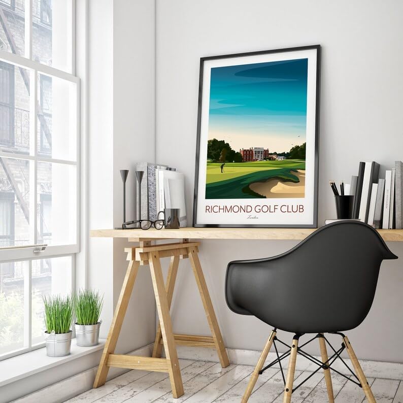 Richmond Golf Club Print - London Golf Course, Richmond Golf Club Poster, London Golf Course Print, Golf Art Wall Decor, Golf Landscape Illustration (Unframed) (11x14)