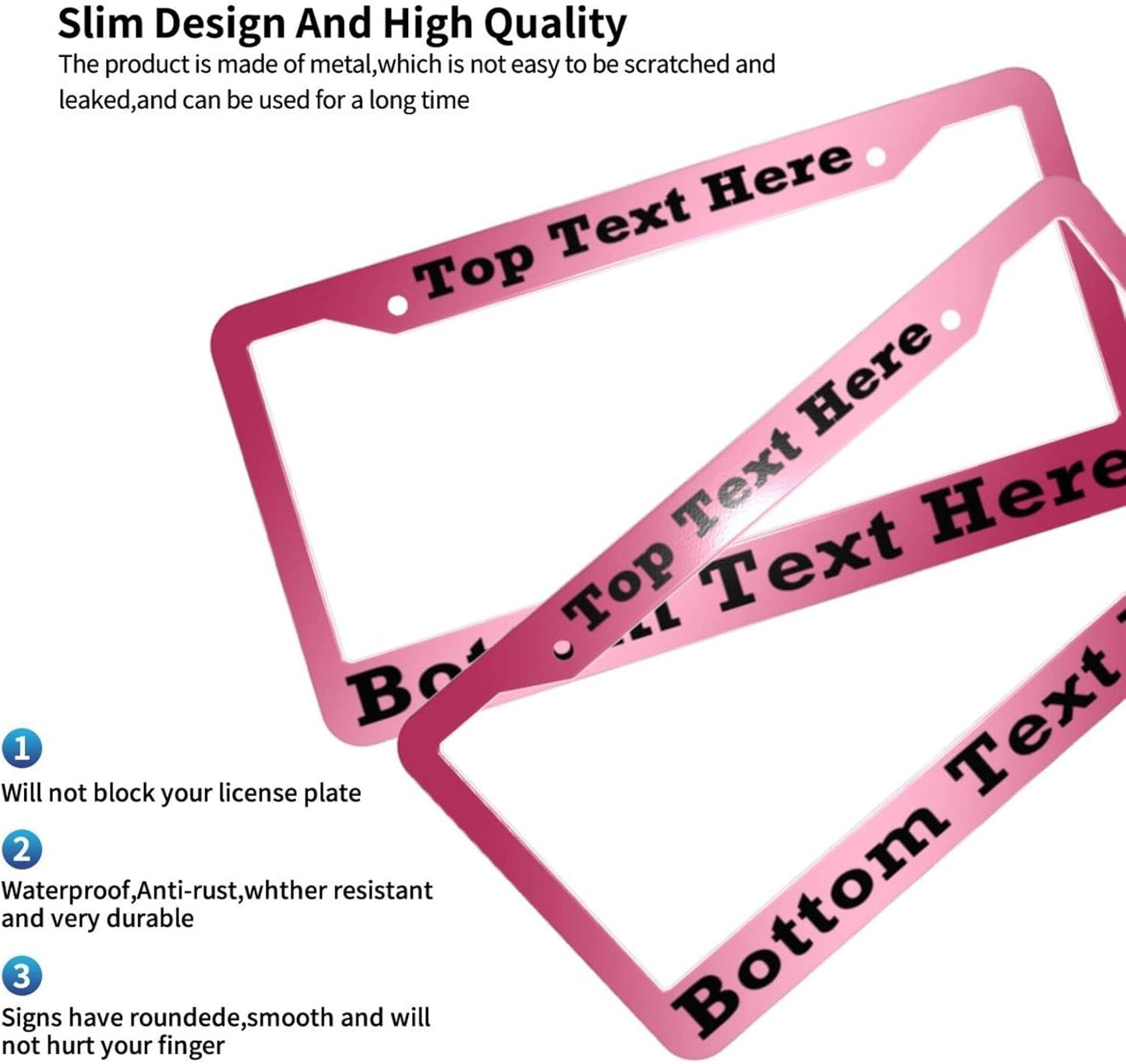 2 Packs Custom License Plate Frame Personalized Car Tag Frame with Screw Caps,2 Holes,12"x6",Style 2