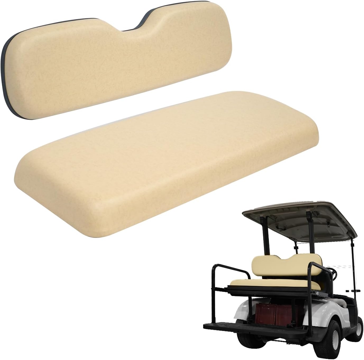 Universal Golf Cart Rear Seat for EZGO/Club Car/Yamaha Replacement Kit, Bottom Cushion and Back Cushion Set, Tan