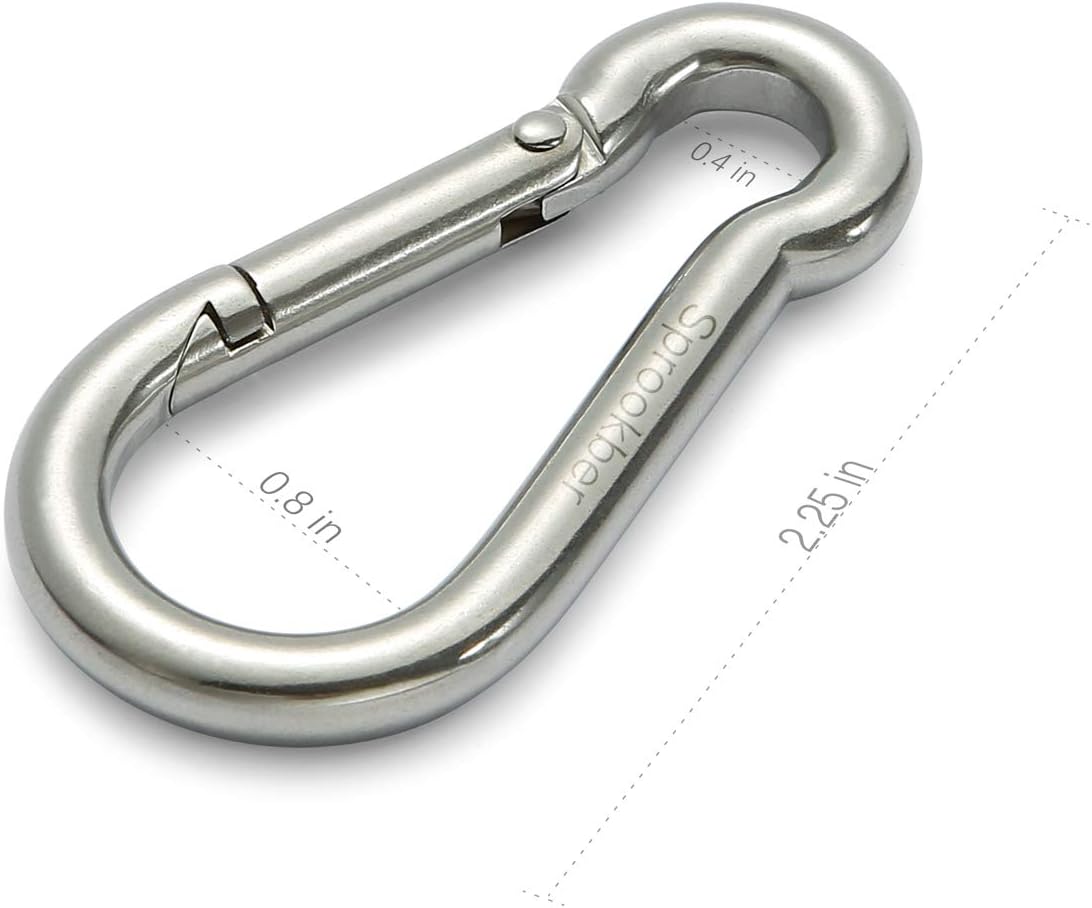 sprookber Stainless Steel Spring Snap Hook Carabiner - 304 Stainless Steel Clips, Set of 6