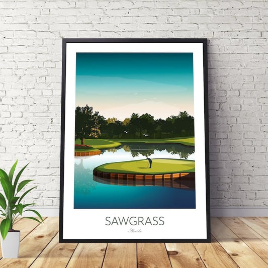 Nationcog TPC Sawgrass Golf Print - Island Green 17th Hole; Golf Poster; Sawgrass Golf Poste; Sawgrass Print; Florida Golf Course; Island Green Artwork (Unframed) (20x30)