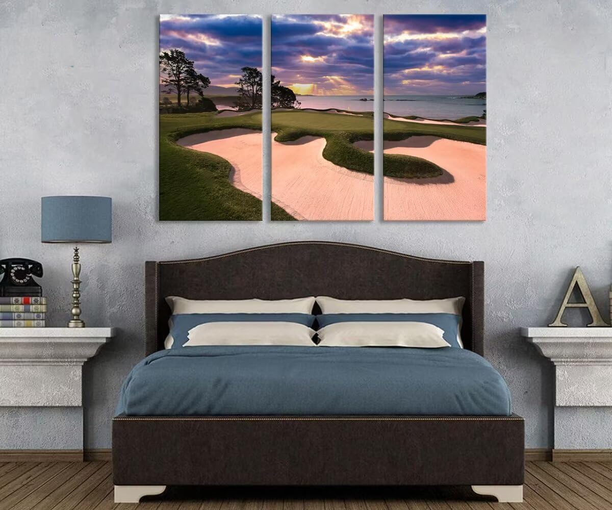 Oceanside Pebble Beach Golf Course Wall Art for Living Room Bedroom Bathroom Home Decorations Golf Course Pictures Posters Wall Decor Framed Artwork Canvas Prints Ready to Hang(14''W x 28''H x 3)