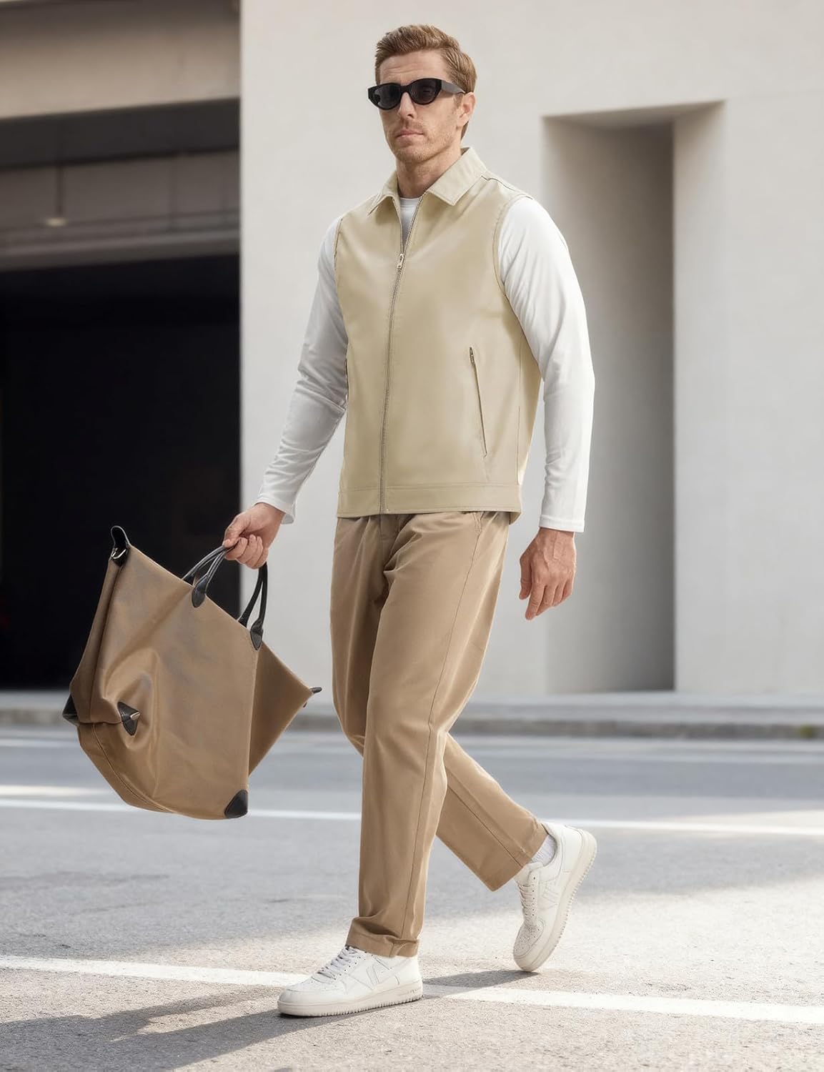 Rdruko Men's Golf Vest Lightweight Outerwear Windproof Water Resistant Grid Lining Vest with Zipper Pockets for Casual