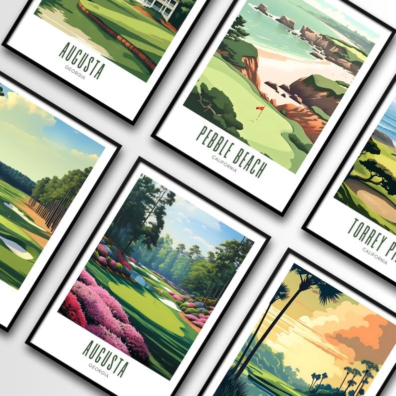Augusta National Golf Wall Art Poster, Georgia Masters Scenic Print for Living Room or Office, Vintage Floral Course Decor, Gift for Dad or Golf Fans (Unframed) (9x11)