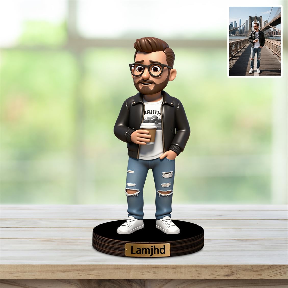 Personalized Family Photo Cartoon Desktop Decor Custom 2D Birthday Portrait Figurine Plaque with Name Picture Acrylic Sculpture Desk Sign Ornament for Men Women Family Couple Christmas Birthday,04