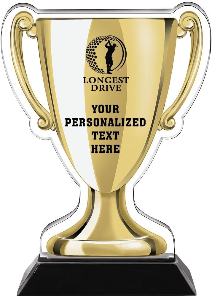 Crown Awards 7" Golf Gold Cup Trophies, Custom Golf Longest Drive Male Acrylic Cup Trophy Prime