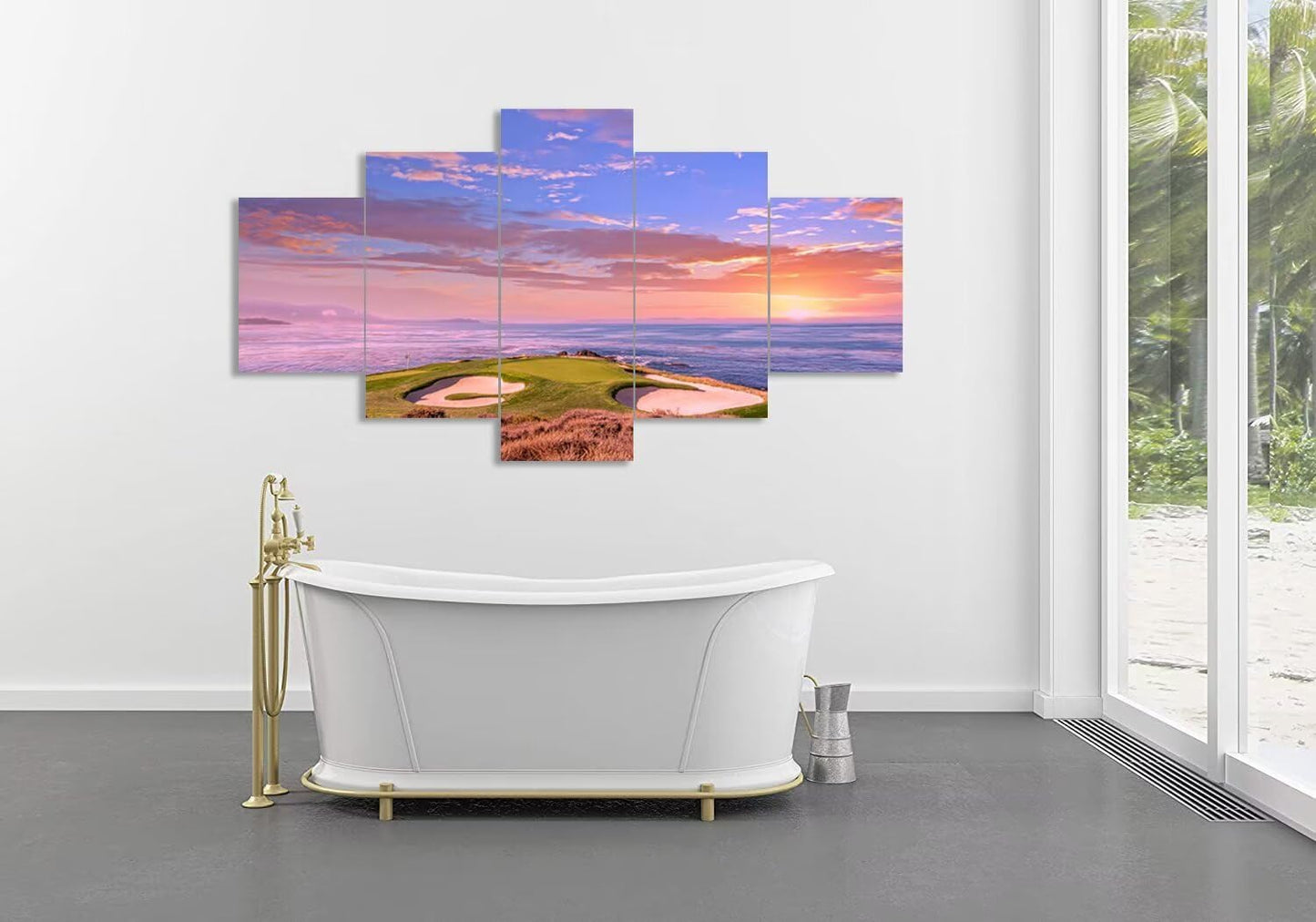 chenchenArt Pebble Beach Golf Course Hole 7 Wall Art for Living Room Bedroom Bathroom Home Decorations Monterey California USA Golf Course Pictures Canvas Prints Framed Ready to Hang(60''W x 40''H)