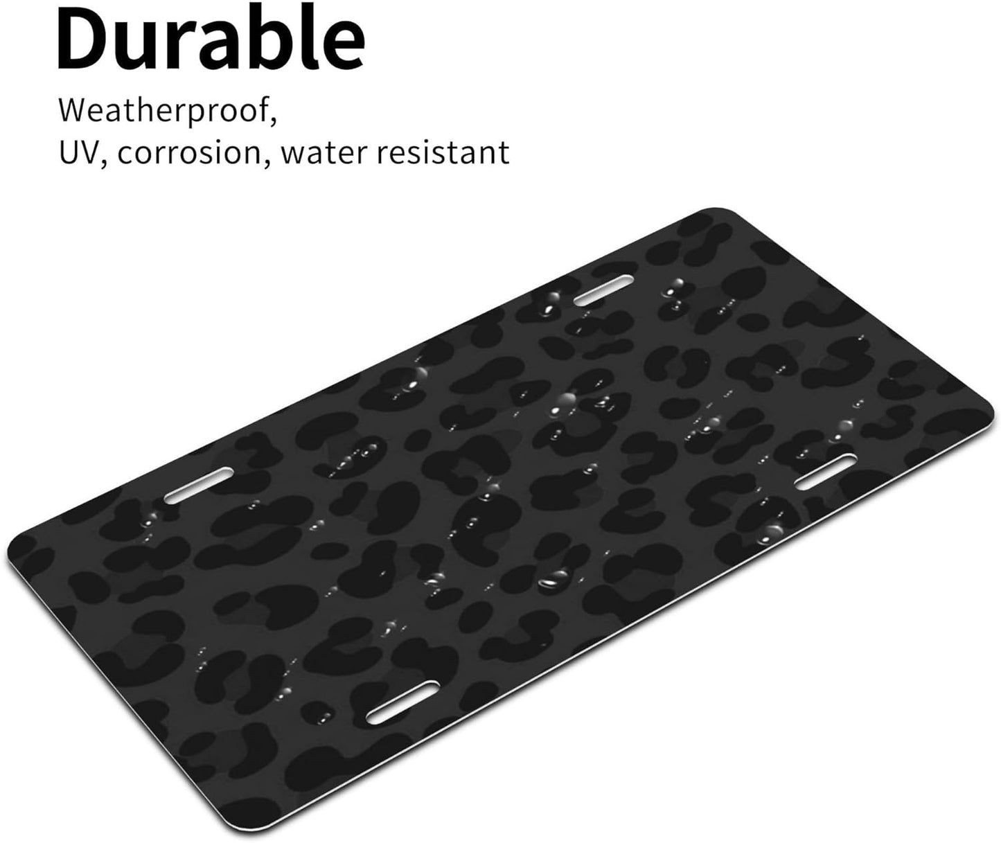 Black Animal Leopard Print Front License Plate for Car Designs Stainless License Plate Cover Holder for Men Women Metal Aluminum Decorative Accessory Vanity Tag Standard 6 X 12 Inch (4 Holes)