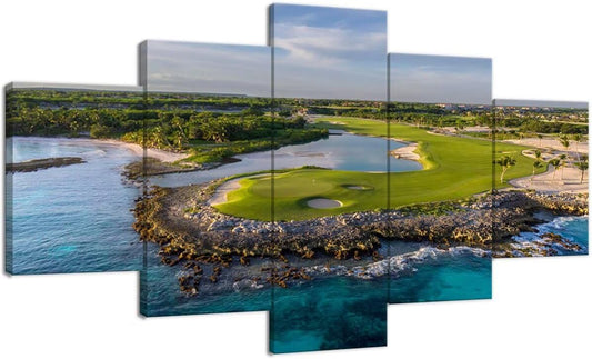 chenchenArt Punta Espada Golf Club Wall Art for Living Room Bedroom Bathroom Home Decorations Golf Course Pictures Posters Canvas Prints Modern Artwork Framed Ready to Hang(60''W x 40''H)