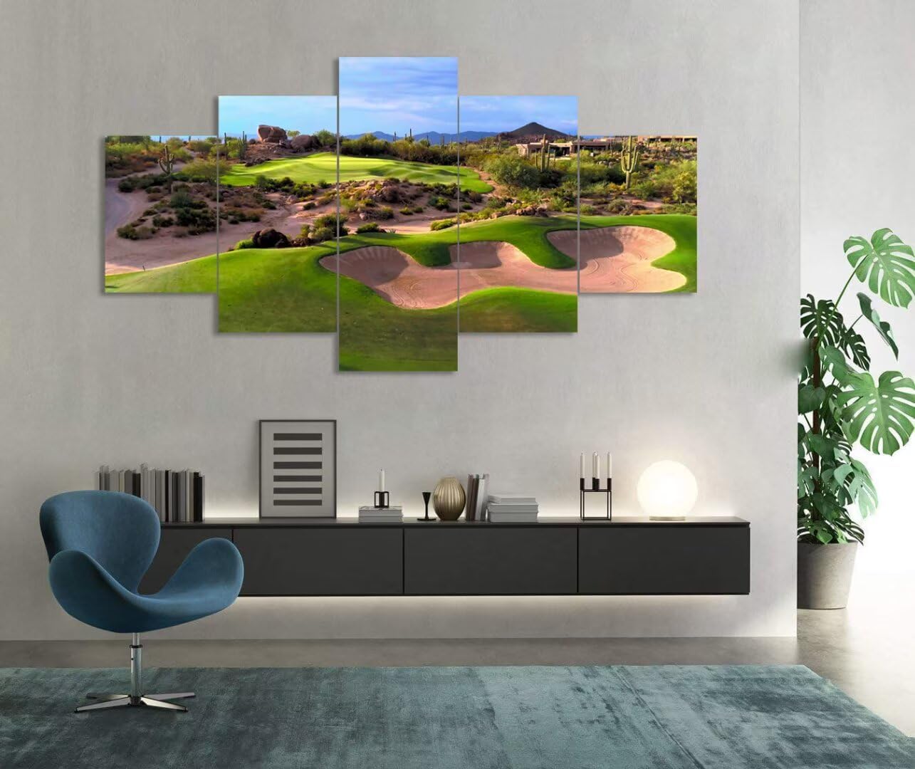 chenchenArt Arizona Desert Golf Course Wall Art for Living Room Bedroom Bathroom Home Decorations Arizona Golf Course Pictures Posters Canvas Prints Modern Artwork Framed Ready to Hang(60''W x 32''H)