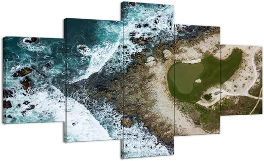 Pebble Beach Golf Course Wall Art for Living Room Bedroom Bathroom Home Decorations USA California Coast Pebble Beach Posters Framed Artwork Canvas Prints Ready to Hang(60''W x 32''H)