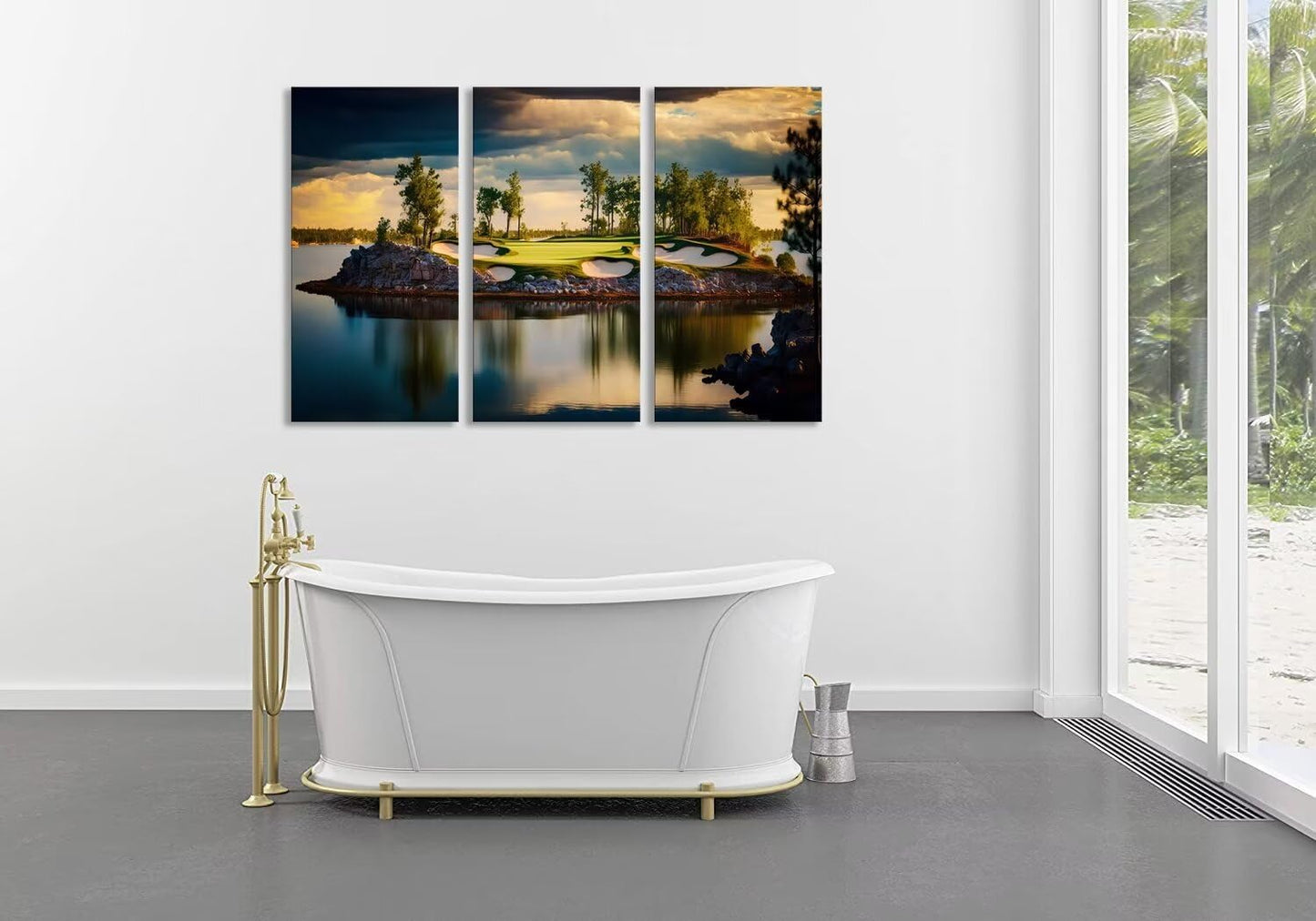 USA Golf Course Wall Art for Living Room Bedroom Bathroom Home Decorations Golf Course Pictures Posters Print on Canvas Modern Artwork Framed Ready to Hang(12''W x 24''H x3)