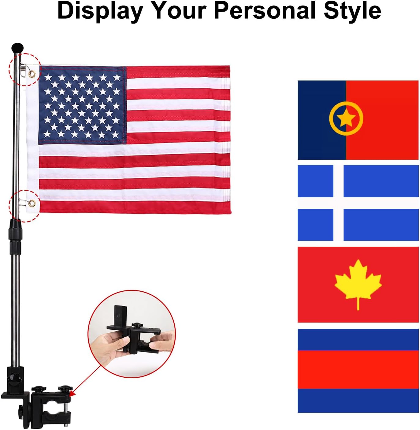American Flag Pole Kit, Boat Flag Pole kit, 360°Adjustable 12''x18'' Boat Flag Outdoor Flag Pole, American Flag with Pole Kit For Golf Cart, Truck