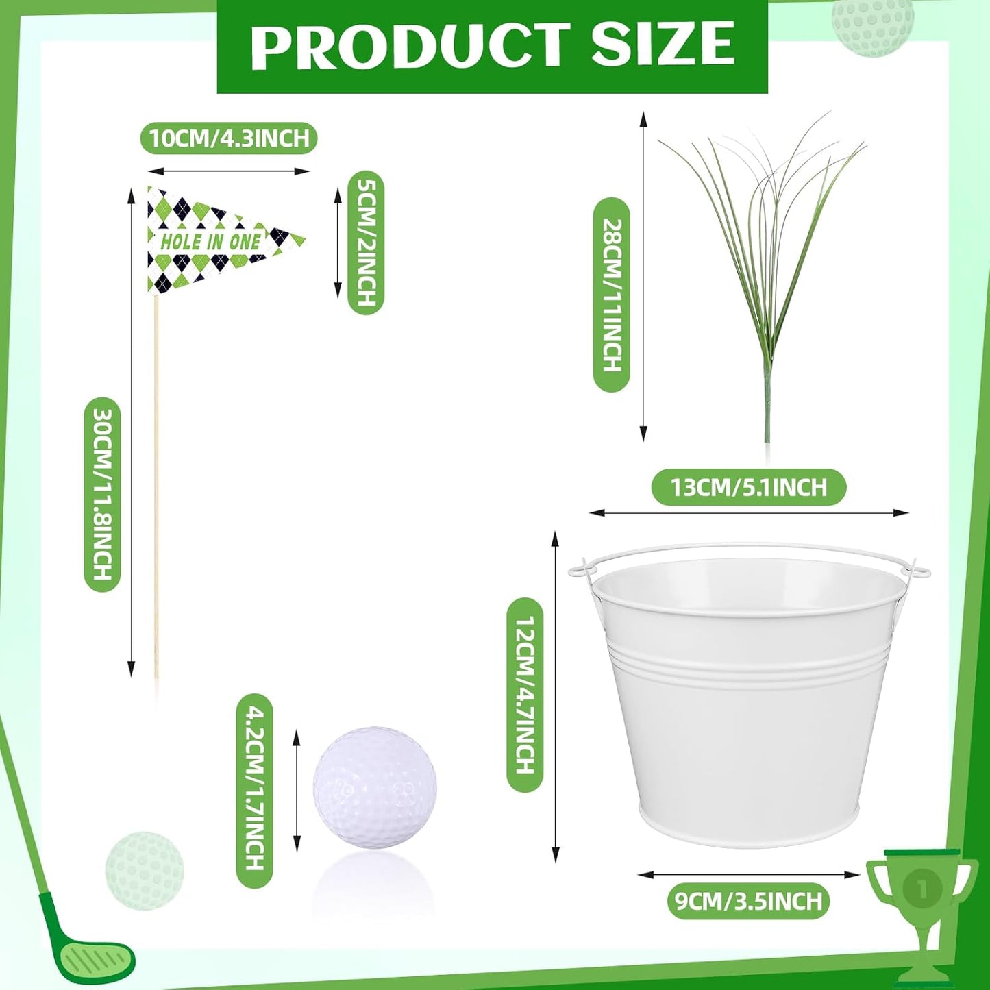 Soulchen Golf Party Table Decorations Kit Includes 6 Iron Bucket 12 Mini Golf 90 Artificial Grass 6 Flags Centerpiece for Birthday Sport Themed Party Desk Supplies Rugby Favors (6 Set,Chic)
