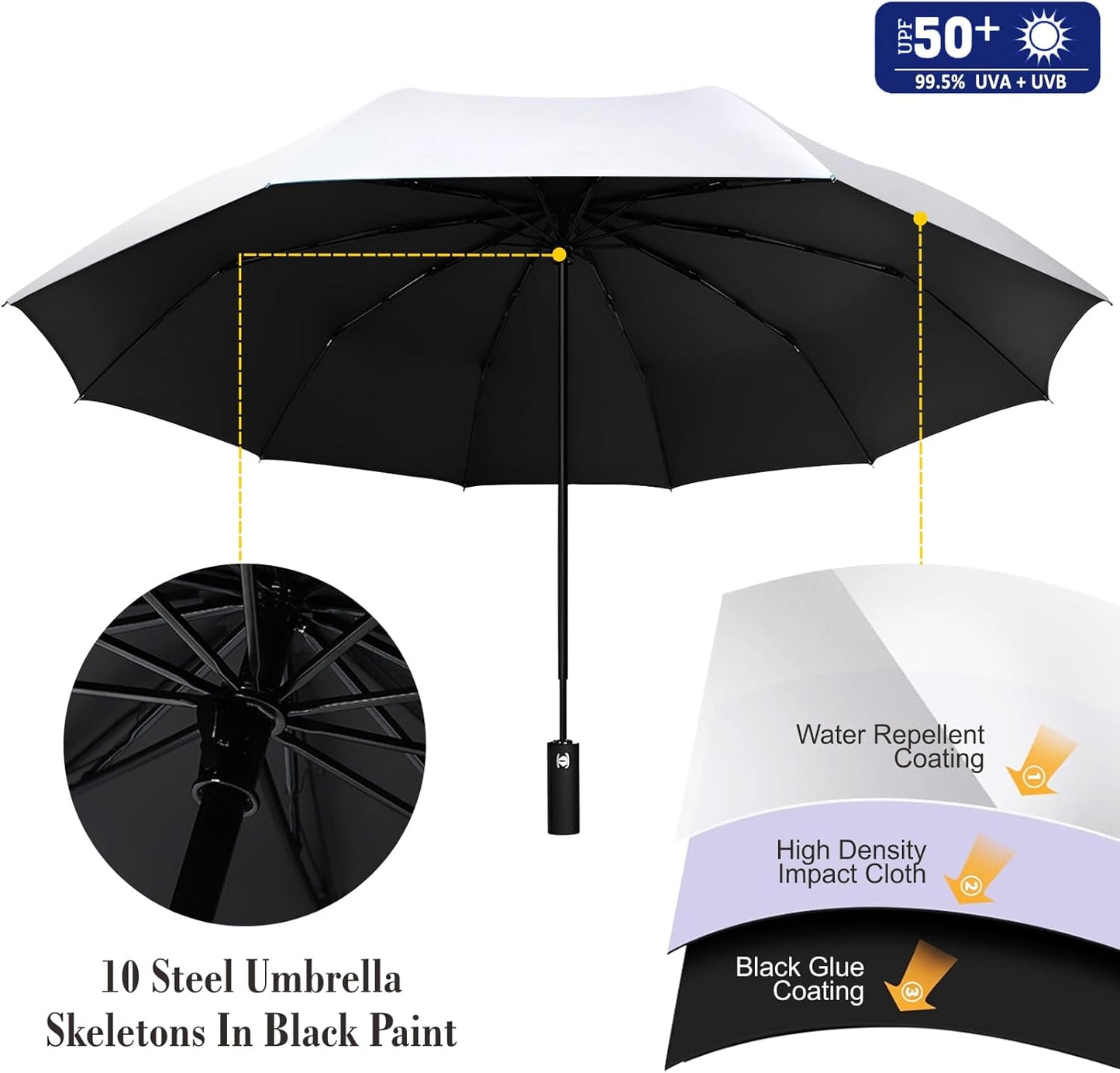 UPF 50+ Beach Umbrella with Adjustable Universal Clamp