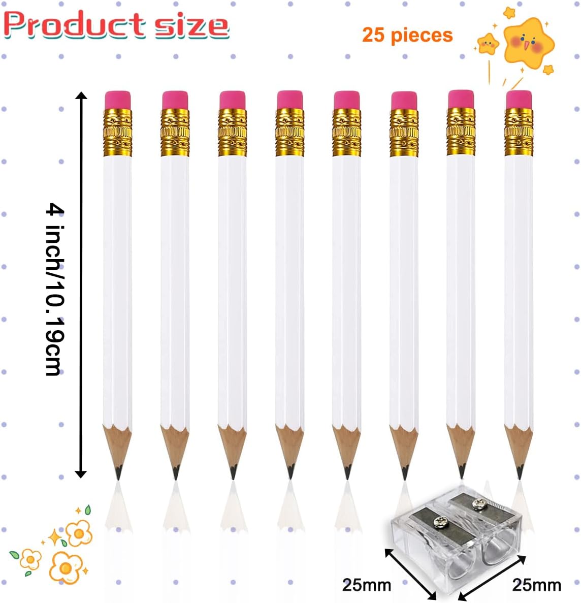 Adhere 50pcs Golf Pencils with eraser Hexagon Wooden Pencils Graphite 2B for Golf Event Scoring,Classroom,Wedding,Company Meetings,Pew, Pocket (z-White・Hexagon・50pcs)