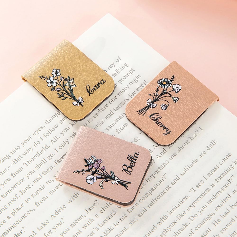 CALLIE Personalized Magnetic Bookmark Clip – Custom Name Reading Gifts for Book Lovers, Birthday Teacher's Day Christmas for Bookworm Gifts (Birth Flower Bouquet)