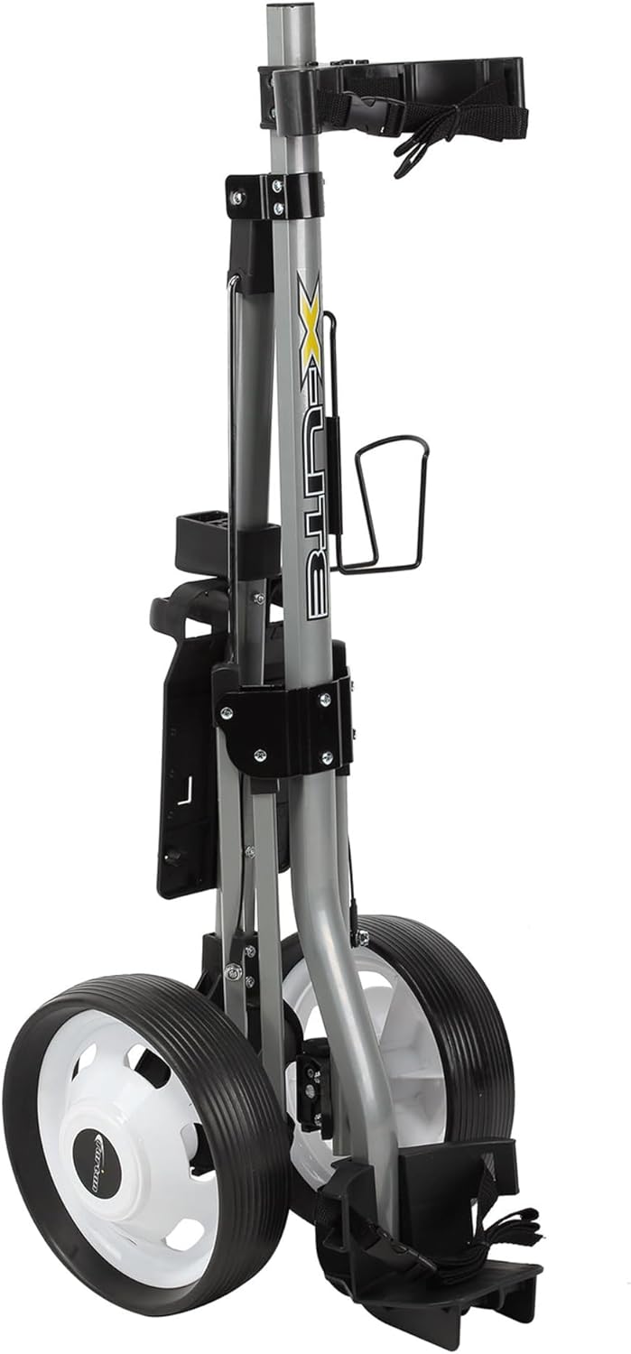 X-Lite Golf Push Cart Two Wheel, Ultra Lightweight & Compact Golf Bag Cart, Foldable for Easy Storage, Ergonomic Handle, Built-in Scorecard & Ball Holder, Smooth Rolling Wheels, Silver