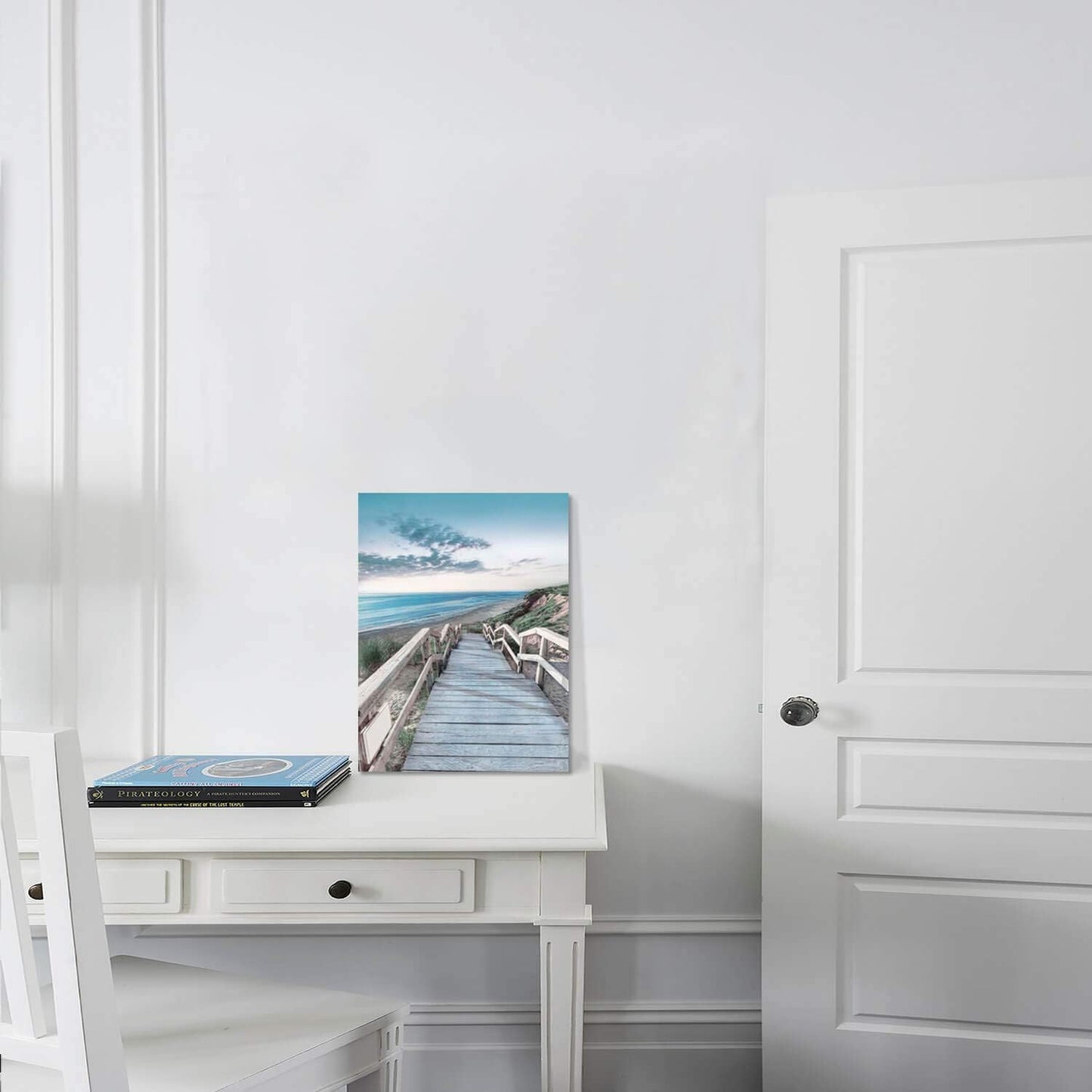 Beachside Wooden Path Wall Art: Bridge Boardwalk Stair Graphic Art on Wrapped Canvas for Wall Decor (12''x16'')