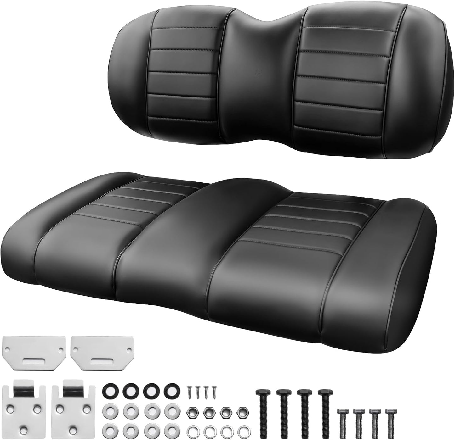 NOKINS Golf Cart Premium Front Seat Cushion Kit Fit for EZGO TXT/RXV Golf Cart Seat, Front Seat Back & Seat Bottom Cushion Assembly Kit, Golf Cart Accessories (OEM Style Black)