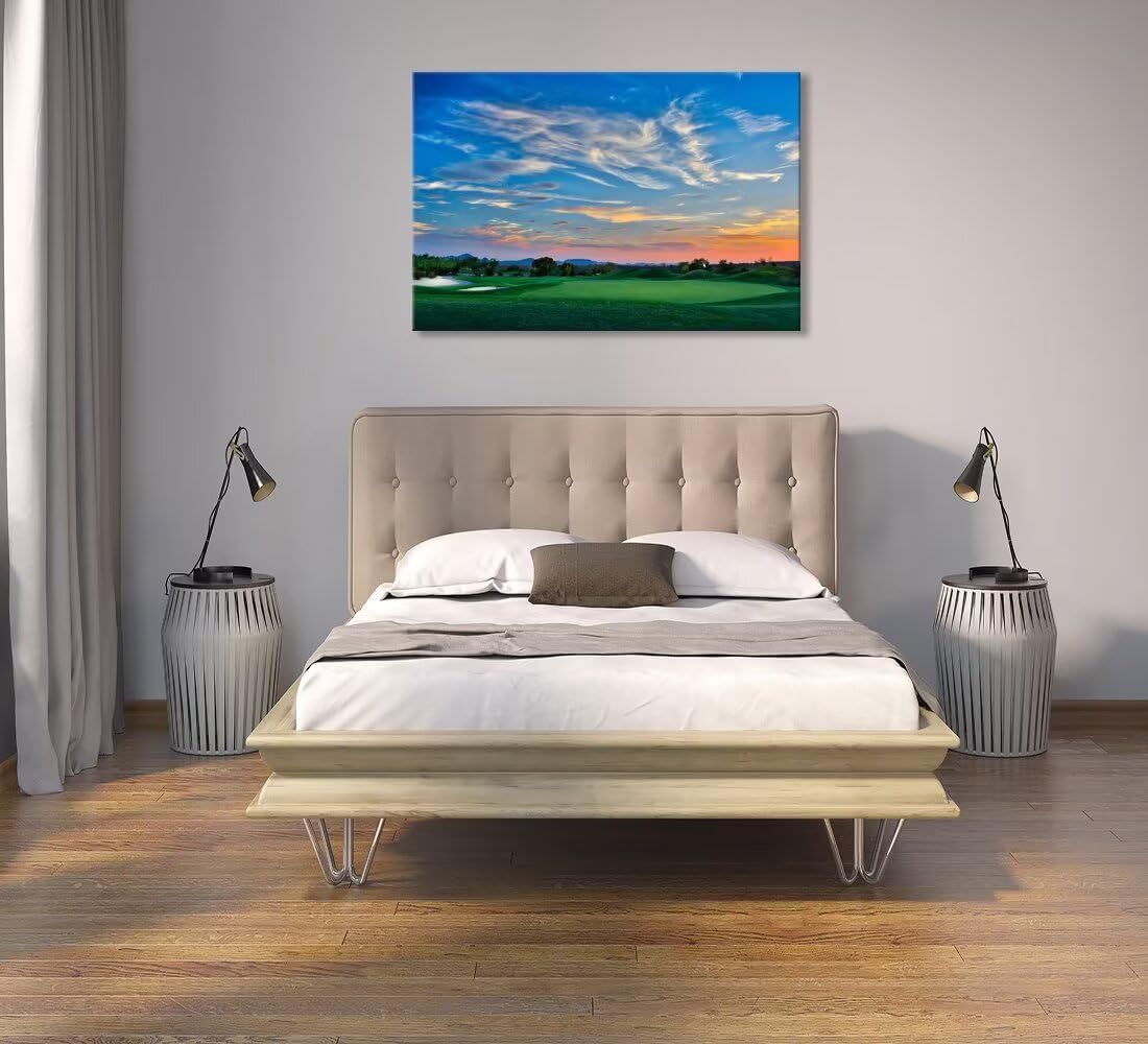 Arizona Scottsdale Golf Course Wall Art for Living Room Bedroom Bathroom Home Decorations Sunset Arizona Scottsdale Landscape Picture Poster Framed Artwork Canvas Prints Ready to Hang(12''H x 16''W)