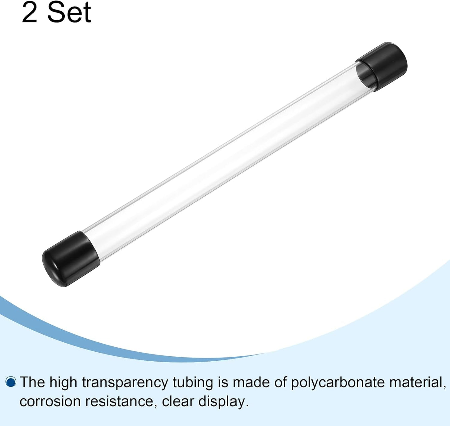 PATIKIL Clear Rigid Tube Round Plastic Tubing with Black Rubber Caps Polycarbonate Water Pipe, 305mm/ 12 Inch Length, 23mmx26mm/0.91"x1.02", 2 Set
