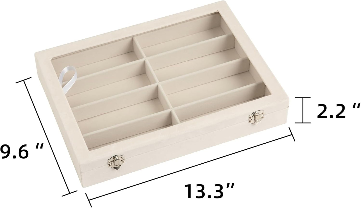 Frebeauty Sunglass Organizer,Velvet Glasses Organizer,8-Slot Sunglasses Tray for Drawer, Men's/Women's Sunglasses Box