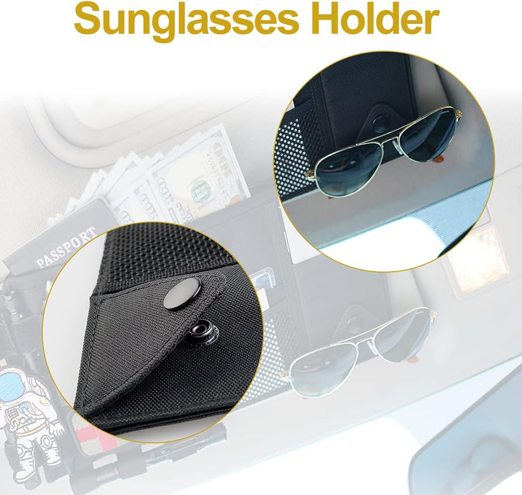 VIPERADE CHA4 Car Sun Visor Organizer, Truck & Auto Accessories Document Holder Sunglass Storage Pouch (Black)