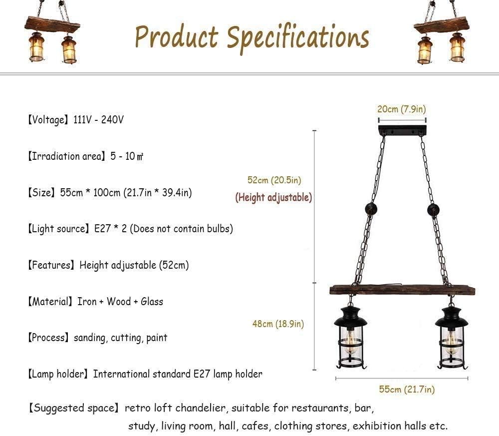 Wood Retro Pendant Lighting Industrial Vintage Chandelier Black Metal Bedroom Restaurant Suspension Lamp Cage Frame with Glass Shade House Loft Bar Coffee Decoration Ceiling Lights Fitting, E27